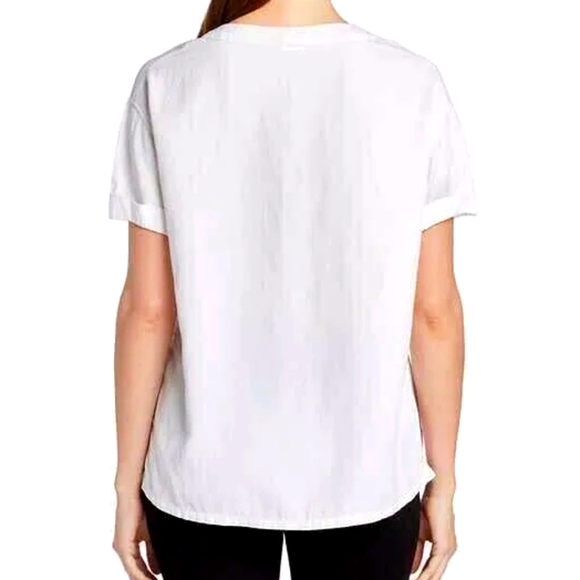 MattyM NWT White Linen Blend Pullover Laced V-neck T-Shirt Blouse - SIZE SMALL - Picture 2 of 3